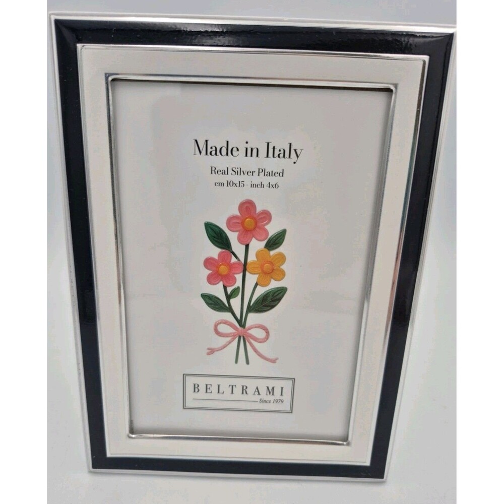 Beltrami 4 x 6 Picture Frame B & W Silver Plated Handmade in Italy F461003